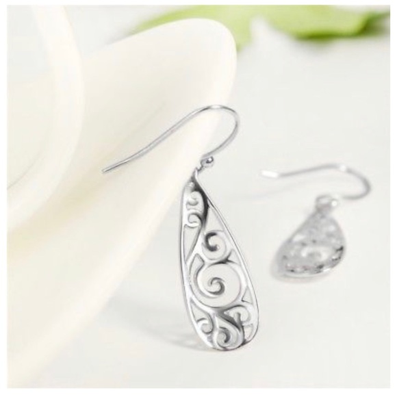 NEW Women earrings filigree tear drop dangle SS925 - Picture 2 of 2